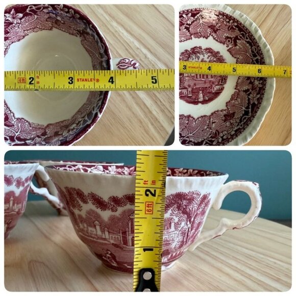 Set Of 3 Vintage Masons Vista Red Ironstone Tea Cups & Saucers Made In England - Picture 8 of 10